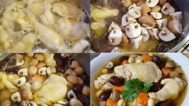 cách nấu món gà hầm hạt sen