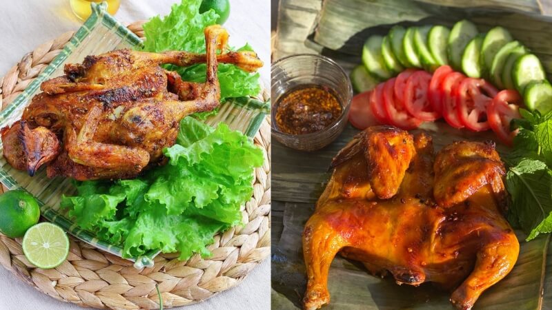 Gà nướng muối ớt than hoa dậy mùi khói đặc trưng