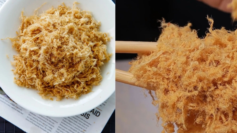 Chà bông gà vàng óng, sợi tơi đều, vị mặn ngọt vừa ăn